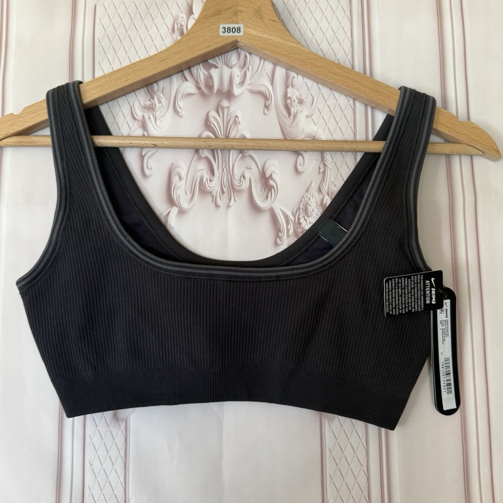 NWT SKIMS X Nike Ribbed Seamless Micro Scoop Bra Sz S Obsidian/Armor - Picture 2 of 11